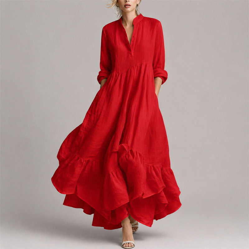 Eve - Women's Relaxed Fit Ruffled Hem Shirt Maxi Dress
