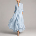 Eve - Women's Relaxed Fit Ruffled Hem Shirt Maxi Dress