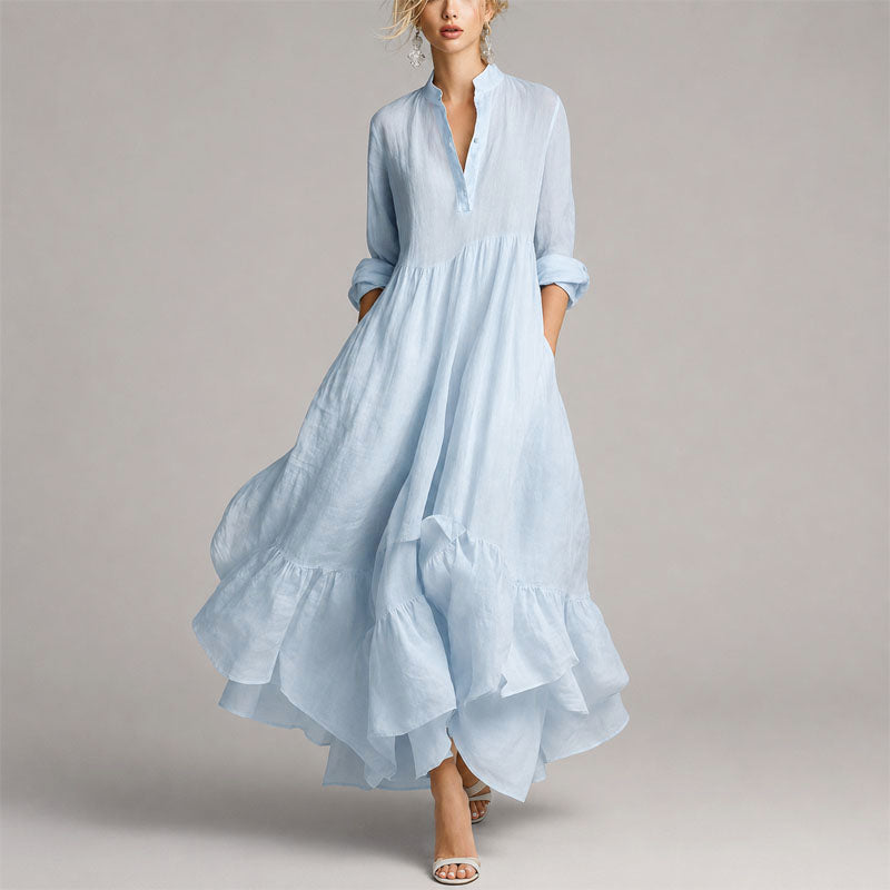 Eve - Women's Relaxed Fit Ruffled Hem Shirt Maxi Dress