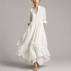 Eve - Women's Relaxed Fit Ruffled Hem Shirt Maxi Dress
