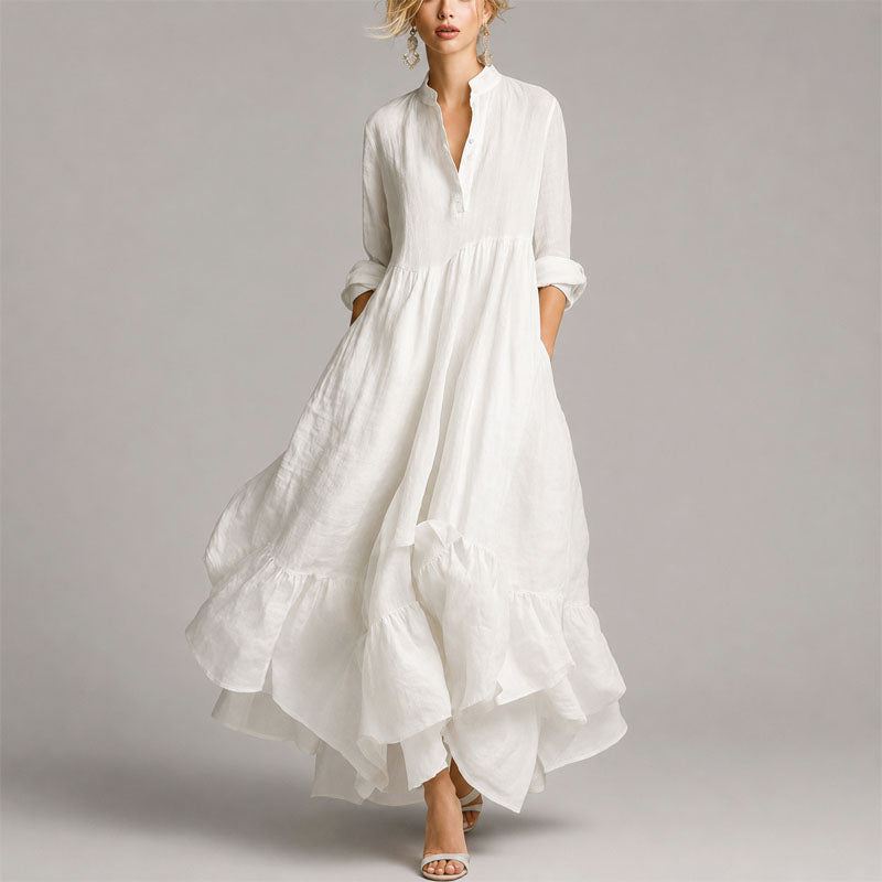Eve - Women's Relaxed Fit Ruffled Hem Shirt Maxi Dress