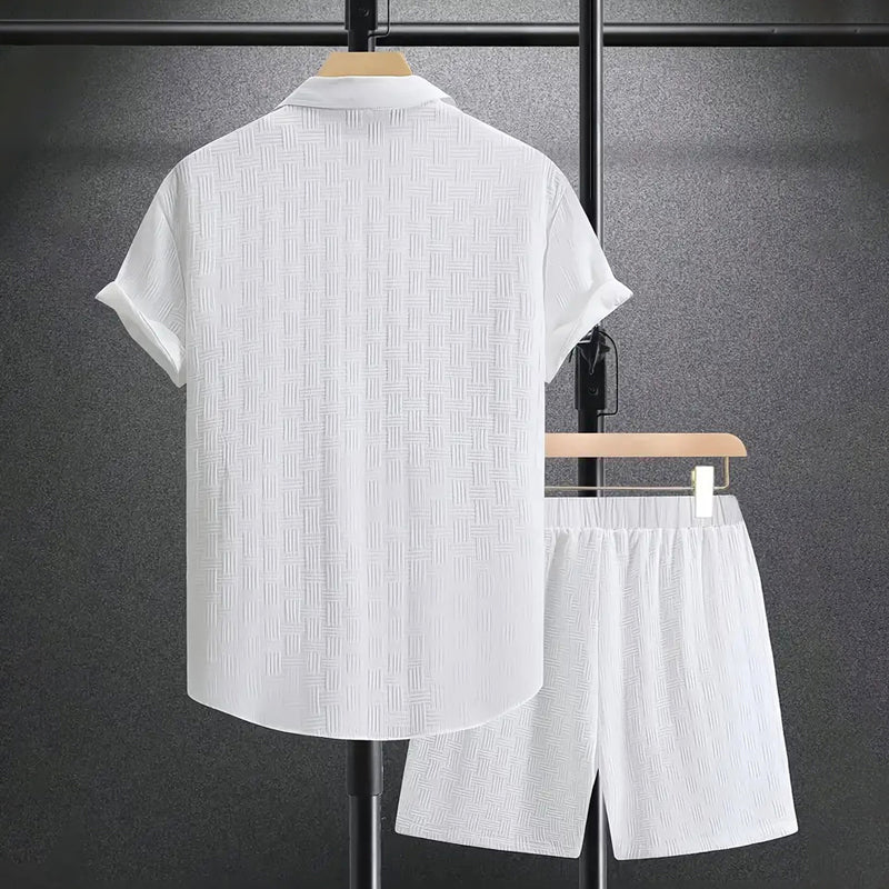 Fenric - Men's Geometric Textured Two-Piece Outfit