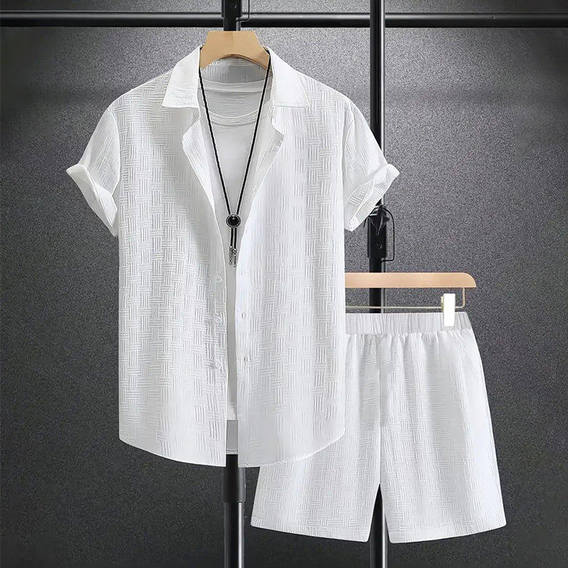 Fenric - Men's Geometric Textured Two-Piece Outfit