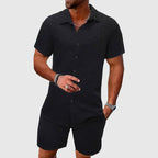 Fenric - Men's Geometric Textured Two-Piece Outfit