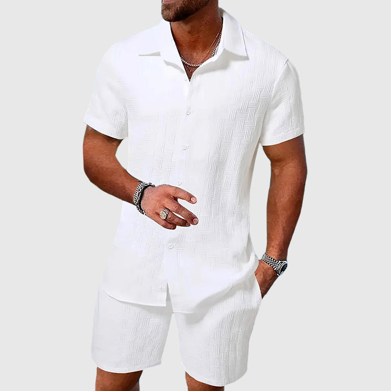 Fenric - Men's Geometric Textured Two-Piece Outfit