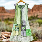 Finley - Women's Boho Patchwork Lace Trim Maxi Dress
