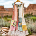 Finley - Women's Boho Patchwork Lace Trim Maxi Dress
