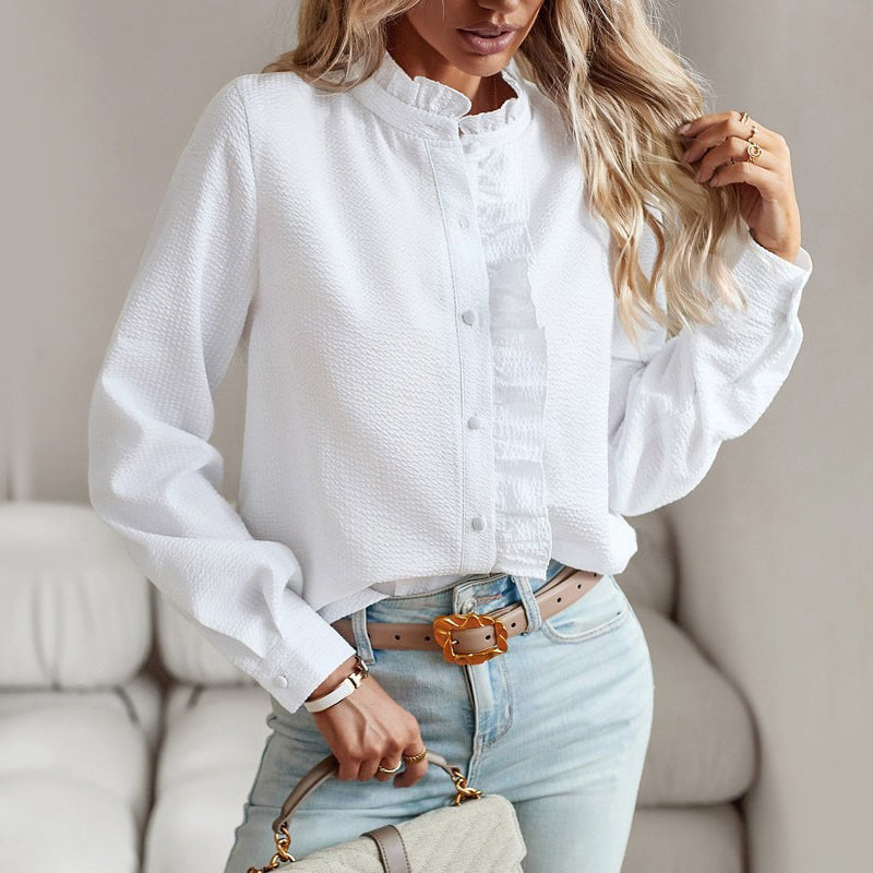 Finnian - Women's Ruffle Trim Button Blouse