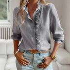 Finnian - Women's Ruffle Trim Button Blouse