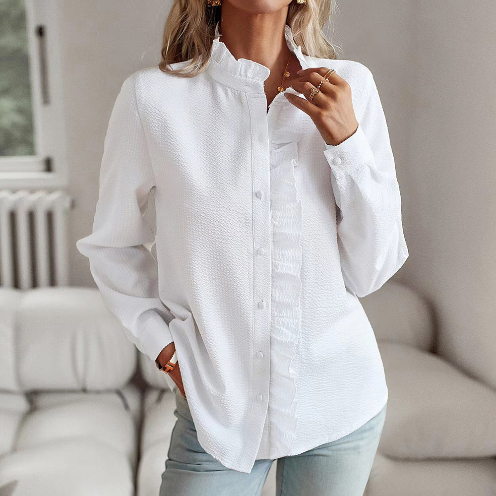 Finnian - Women's Ruffle Trim Button Blouse