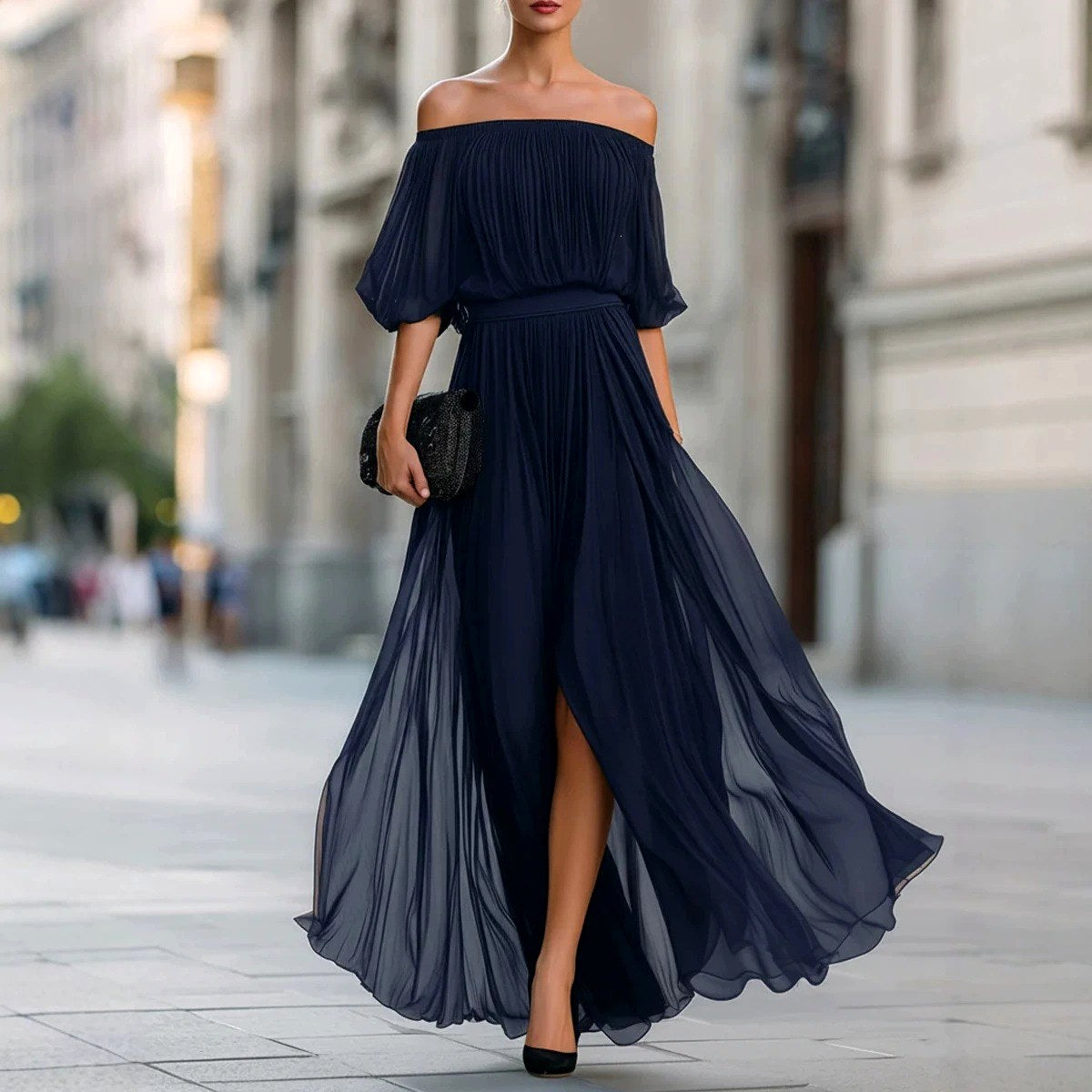 Fiona - Women’s Off-Shoulder Chiffon Maxi Dress