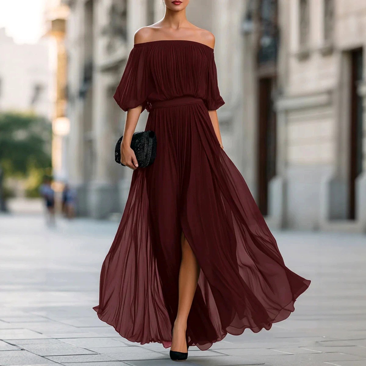 Fiona - Women’s Off-Shoulder Chiffon Maxi Dress