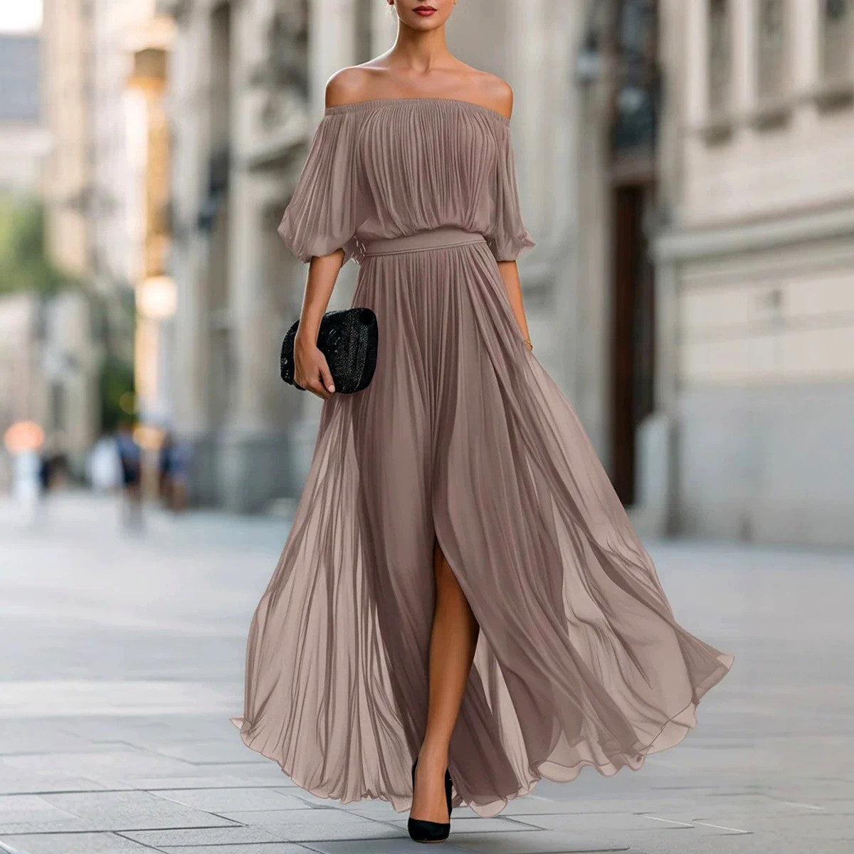 Fiona - Women’s Off-Shoulder Chiffon Maxi Dress