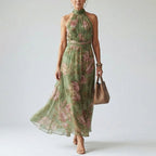 Floryn - Women's Floral High Neck Midi Dress