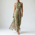 Floryn - Women's Floral High Neck Midi Dress