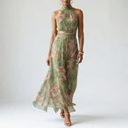 Floryn - Women's Floral High Neck Midi Dress