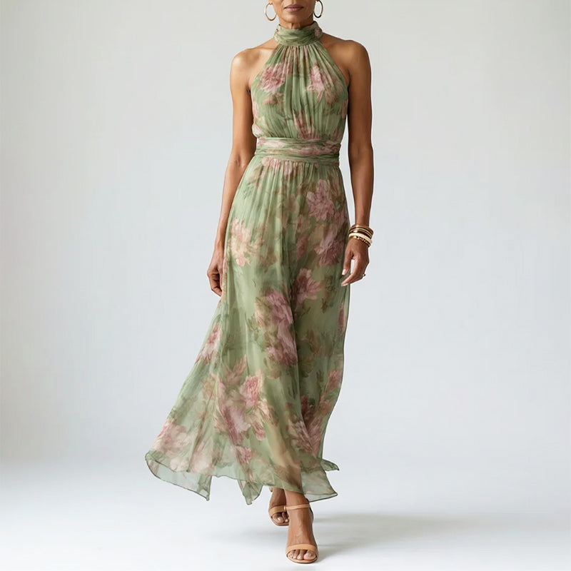 Floryn - Women's Floral High Neck Midi Dress