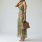 Floryn - Women's Floral High Neck Midi Dress