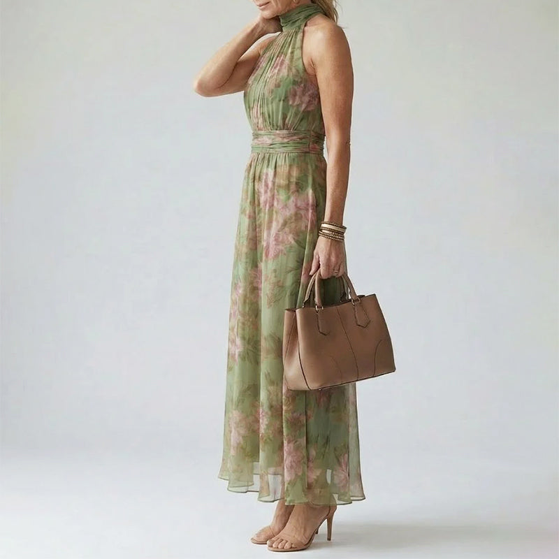 Floryn - Women's Floral High Neck Midi Dress