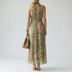 Floryn - Women's Floral High Neck Midi Dress