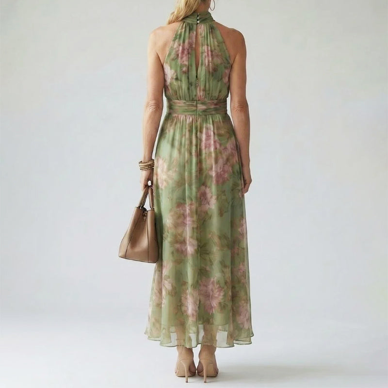 Floryn - Women's Floral High Neck Midi Dress