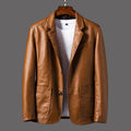 Geo - Men's Faux Leather Single-Breasted Blazer