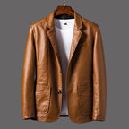 Geo - Men's Faux Leather Single-Breasted Blazer