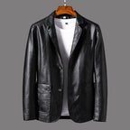 Geo - Men's Faux Leather Single-Breasted Blazer