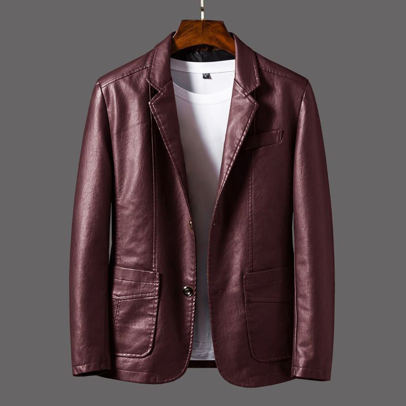 Geo - Men's Faux Leather Single-Breasted Blazer