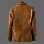 Geo - Men's Faux Leather Single-Breasted Blazer