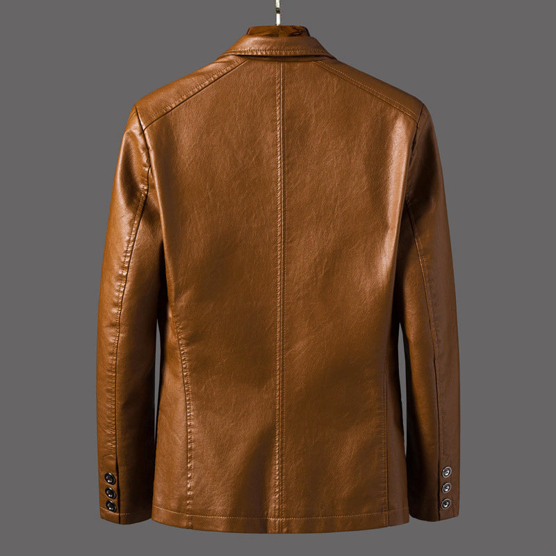 Geo - Men's Faux Leather Single-Breasted Blazer