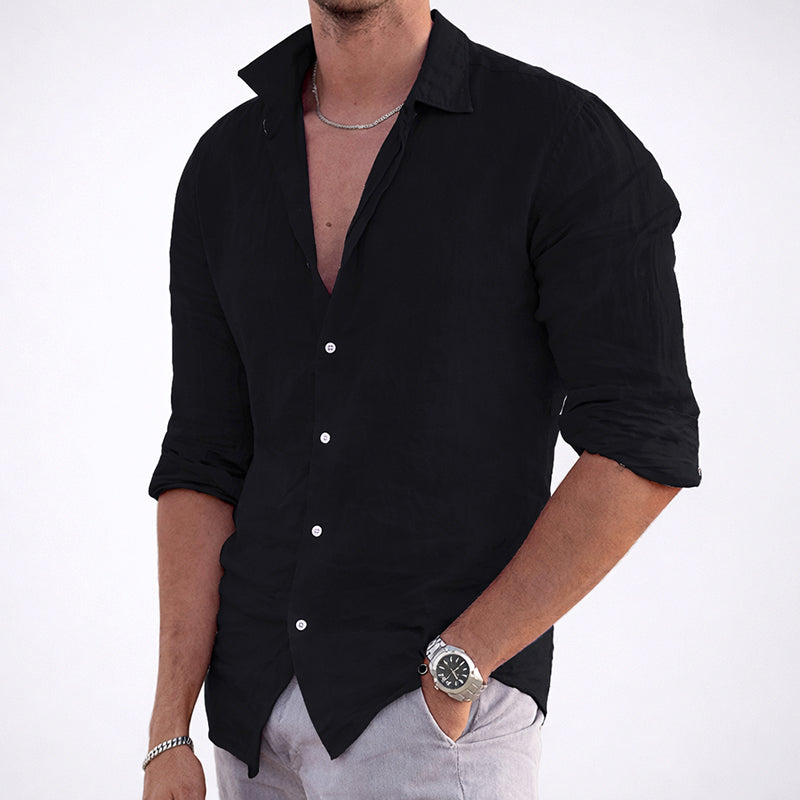 Grey - Men's Cotton Lightweight Button-Up Shirt