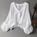 Hannah - Women's Cropped V-Neck Balloon Sleeve Blouse
