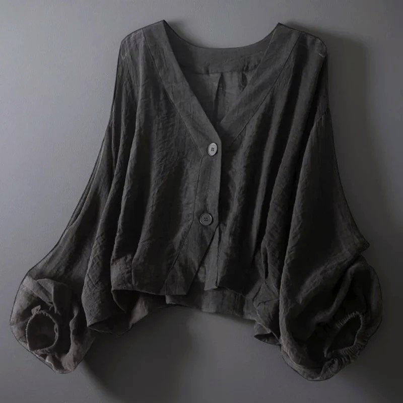 Hannah - Women's Cropped V-Neck Balloon Sleeve Blouse