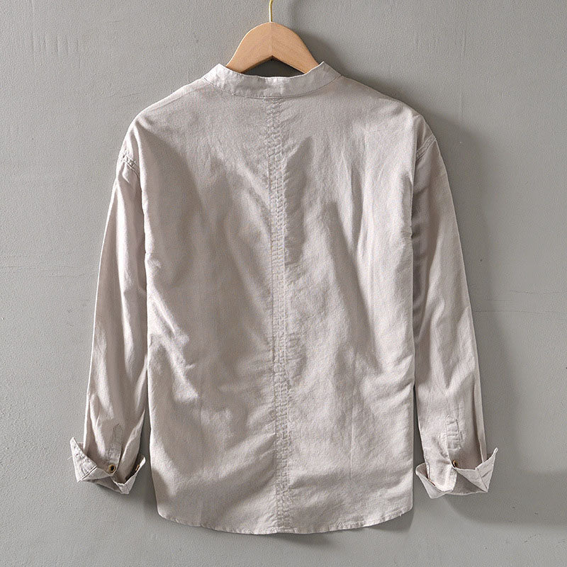Henry - Men's Linen Collar Henley Long Sleeve Shirt