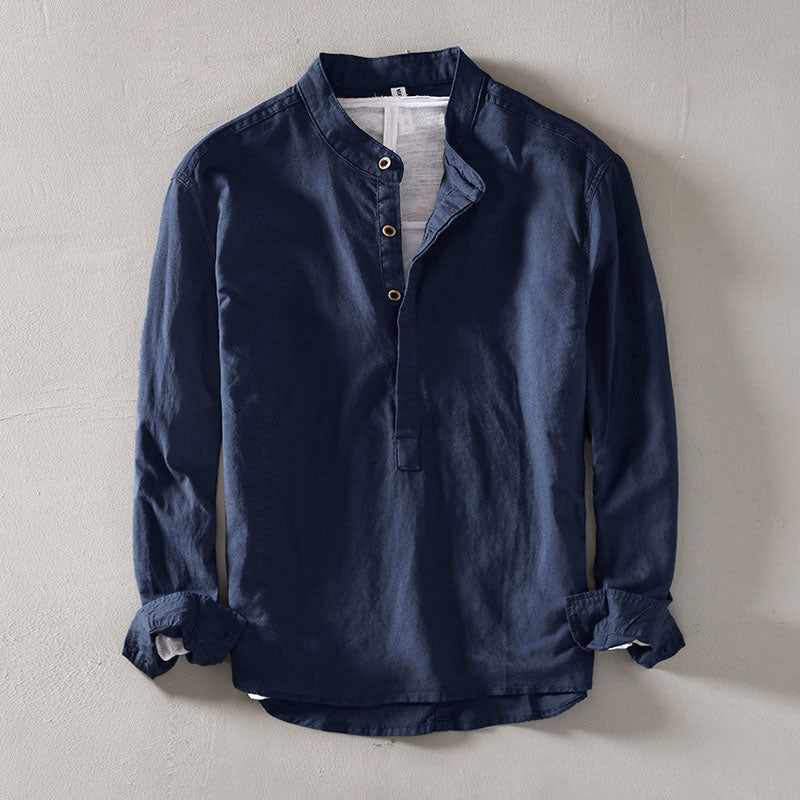 Henry - Men's Linen Collar Henley Long Sleeve Shirt