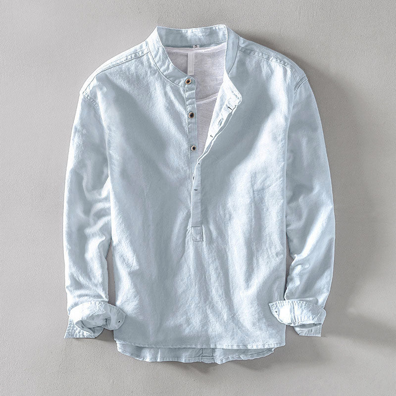 Henry - Men's Linen Collar Henley Long Sleeve Shirt