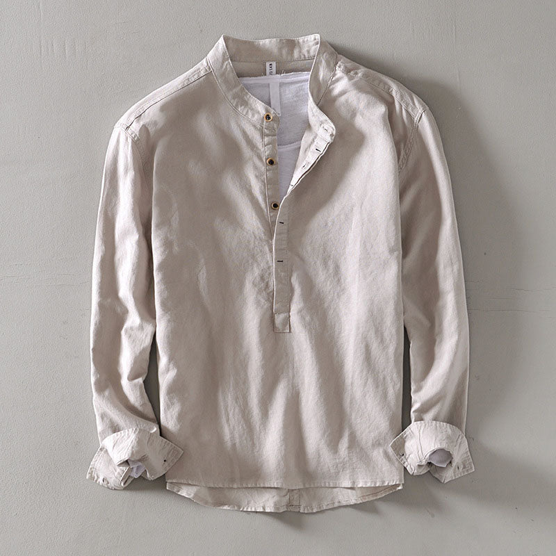 Henry - Men's Linen Collar Henley Long Sleeve Shirt