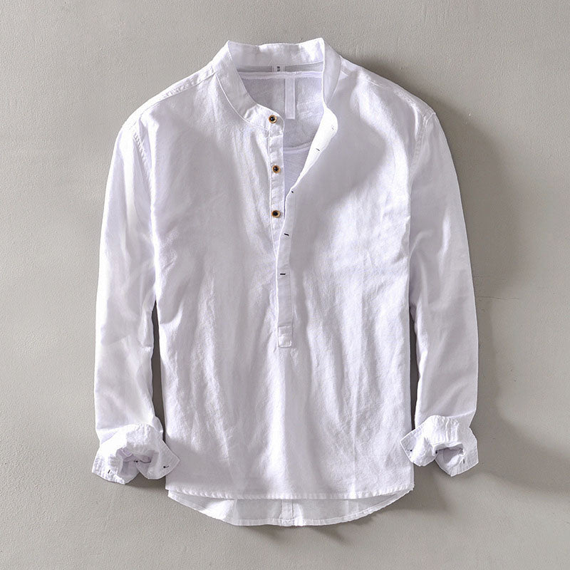 Henry - Men's Linen Collar Henley Long Sleeve Shirt