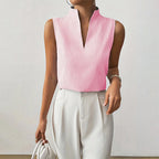 Ivy - Women's Sleeveless Striped Stand-Collar V-Neck Blouse