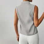 Ivy - Women's Sleeveless Striped Stand-Collar V-Neck Blouse
