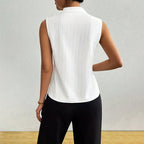 Ivy - Women's Sleeveless Striped Stand-Collar V-Neck Blouse