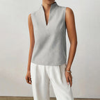 Ivy - Women's Sleeveless Striped Stand-Collar V-Neck Blouse