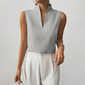 Ivy - Women's Sleeveless Striped Stand-Collar V-Neck Blouse