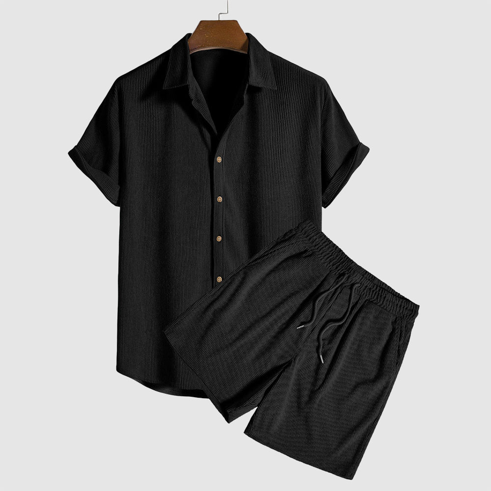 Jace - Men's Textured Short Sleeve Shirt & Shorts Set