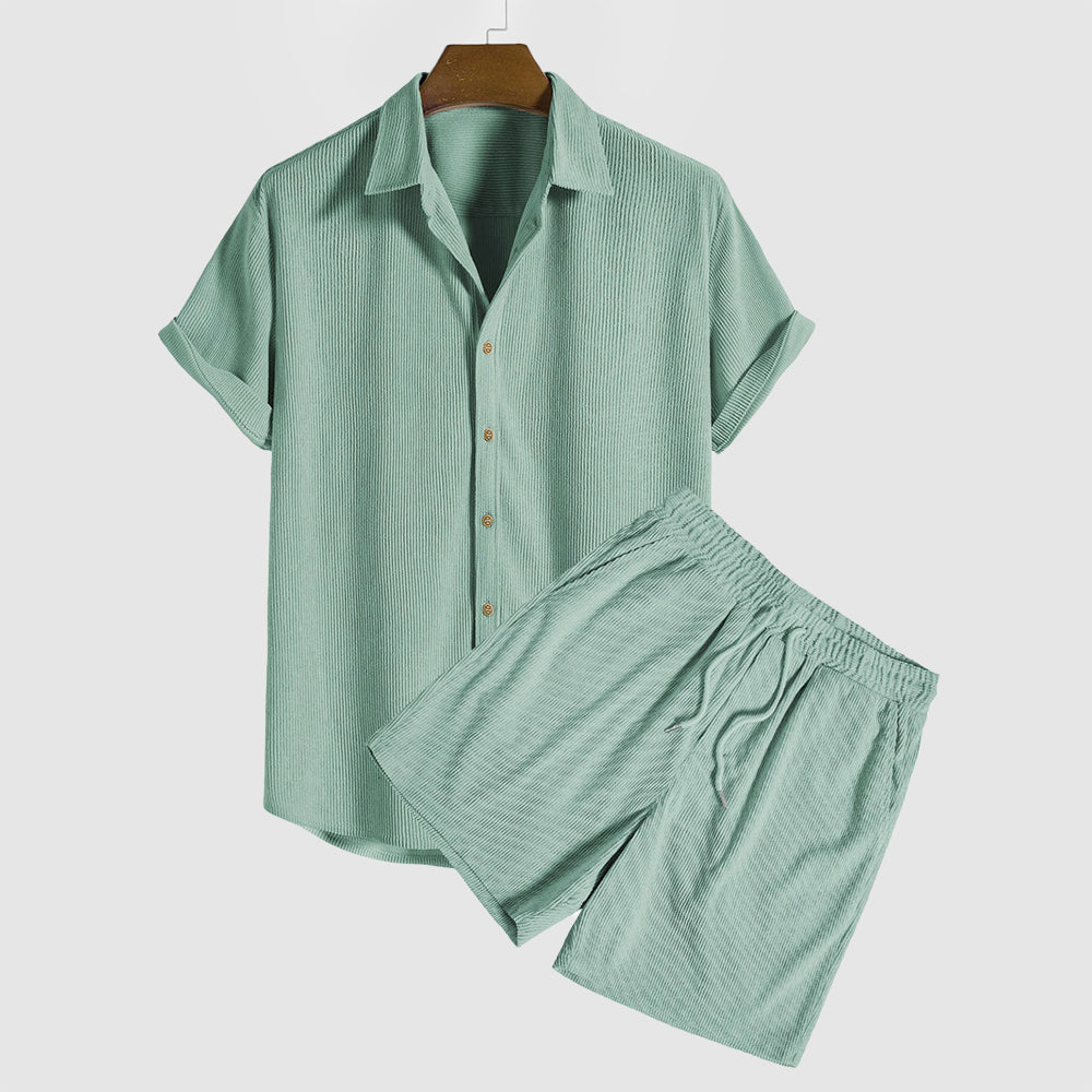 Jace - Men's Textured Short Sleeve Shirt & Shorts Set