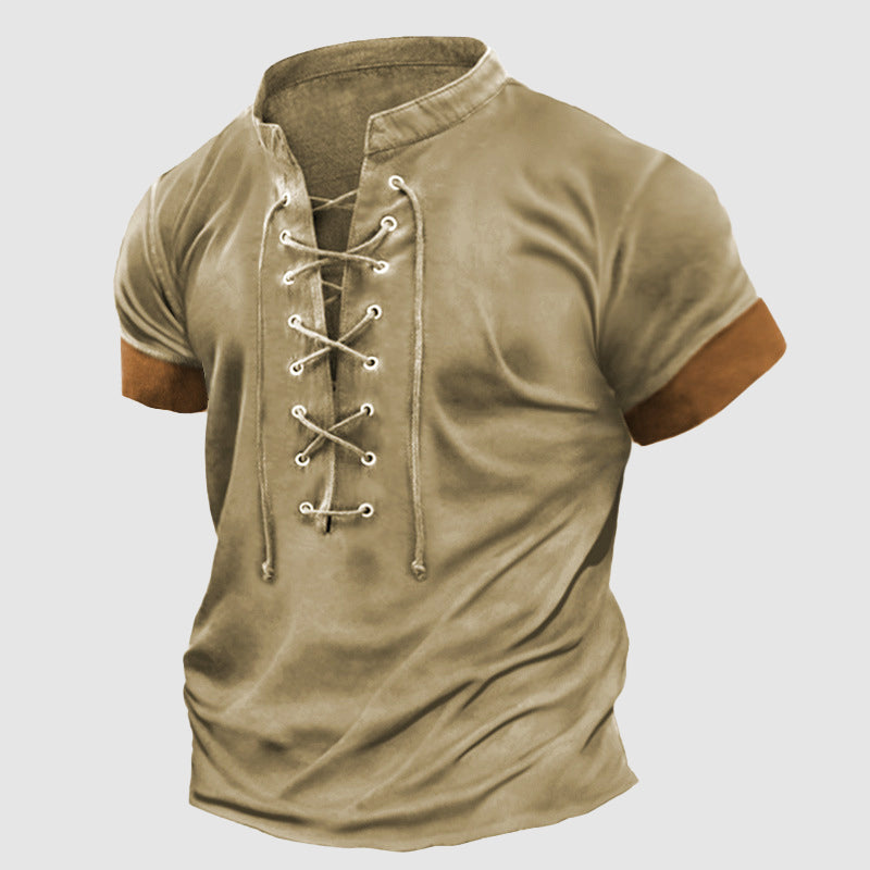 James - Men's Lace-Up Short Sleeve Henley Shirt