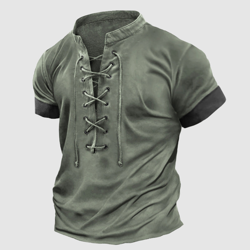 James - Men's Lace-Up Short Sleeve Henley Shirt