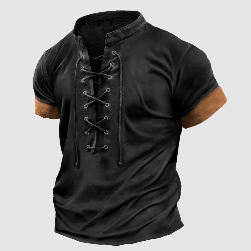James - Men's Lace-Up Short Sleeve Henley Shirt