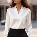 Jayla - Women's Long Sleeve Satin V-Neck Blouse